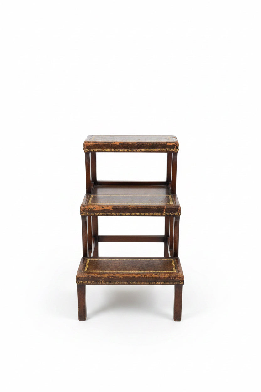 Metamorphic Library Steps Leather Top Side Table