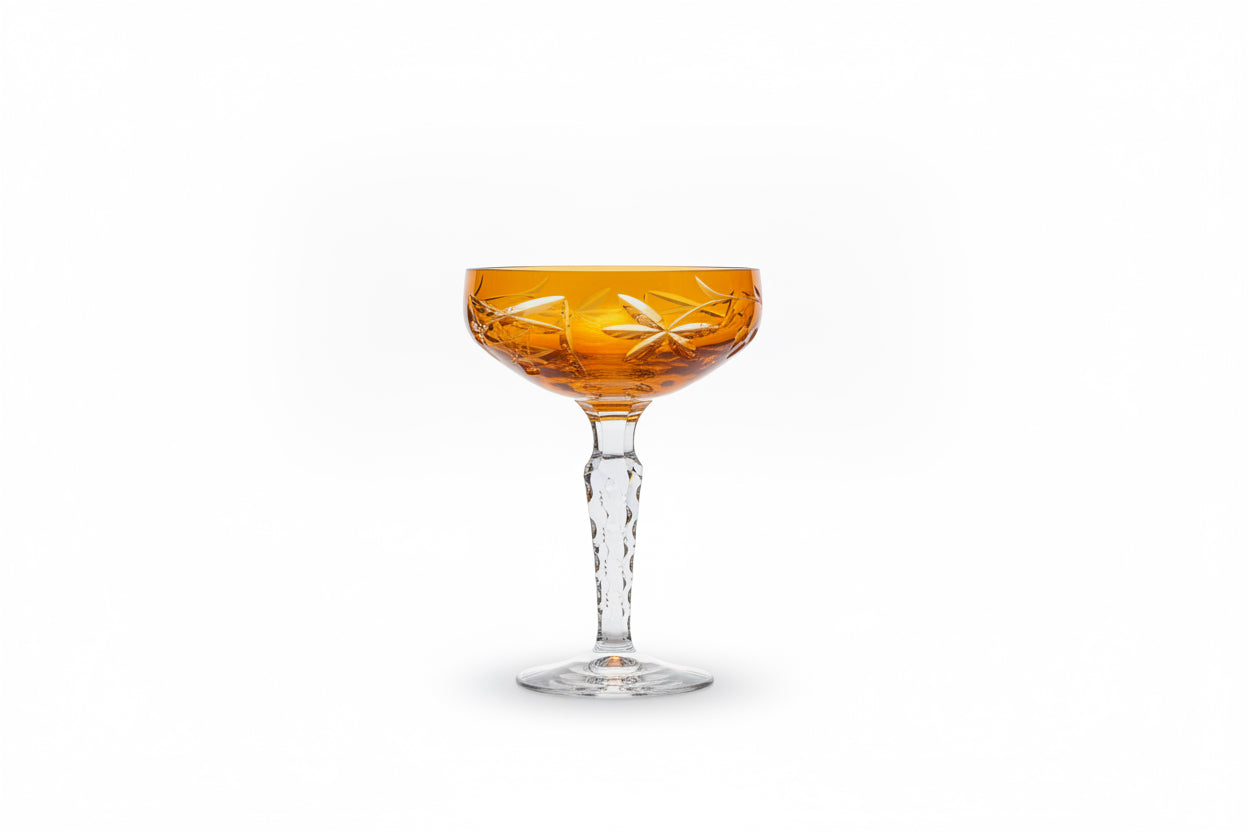 Lot de 6 verres à champagne/cocktail en cristal vintage orange mandarine