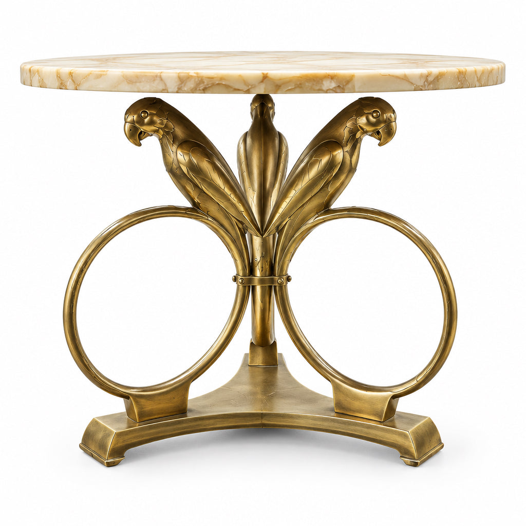 Vintage Brass Parrot Table with Floral Mosaic Top