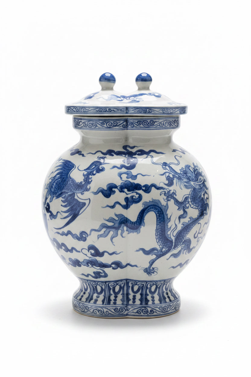 Chinese Blue and White Dragon Ginger Jar