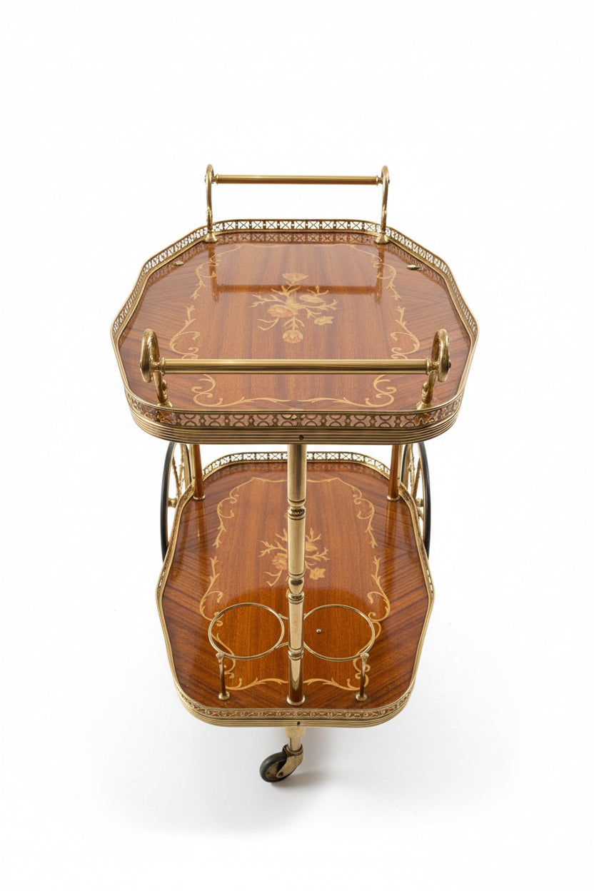 Vintage Italian Bar Cart with Marquetry Inlay