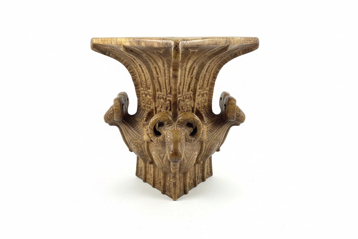 Chinese stone vase with ram heads