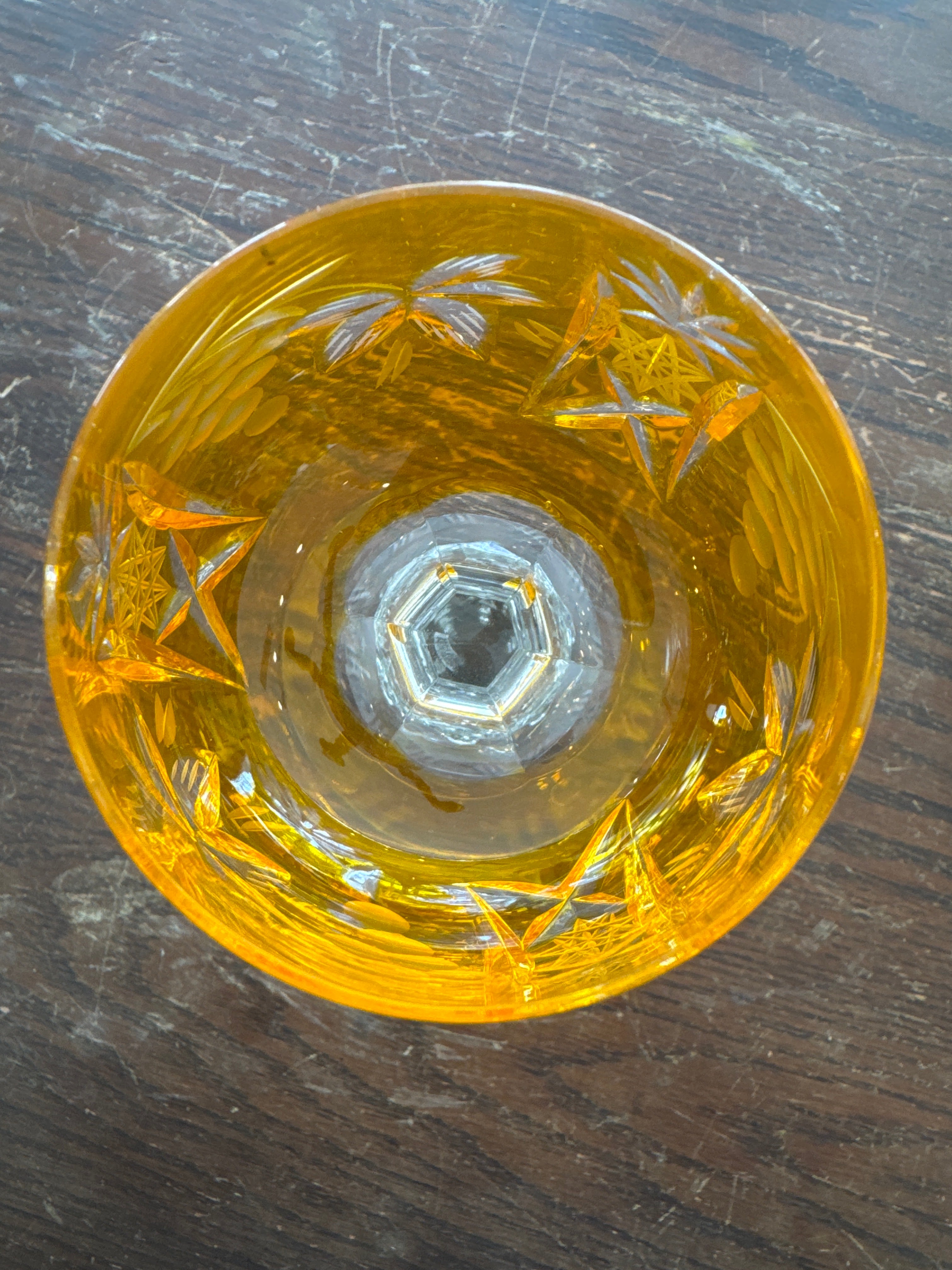 Lot de 6 verres à vin (rouge ou blanc) vintage en cristal, couleur orange mandarine