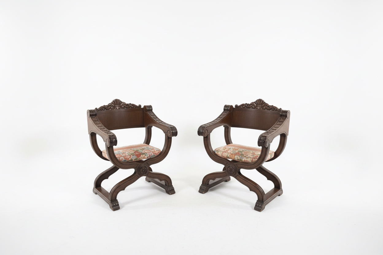 Paire de chaises de style Savonarola italiennes vintage