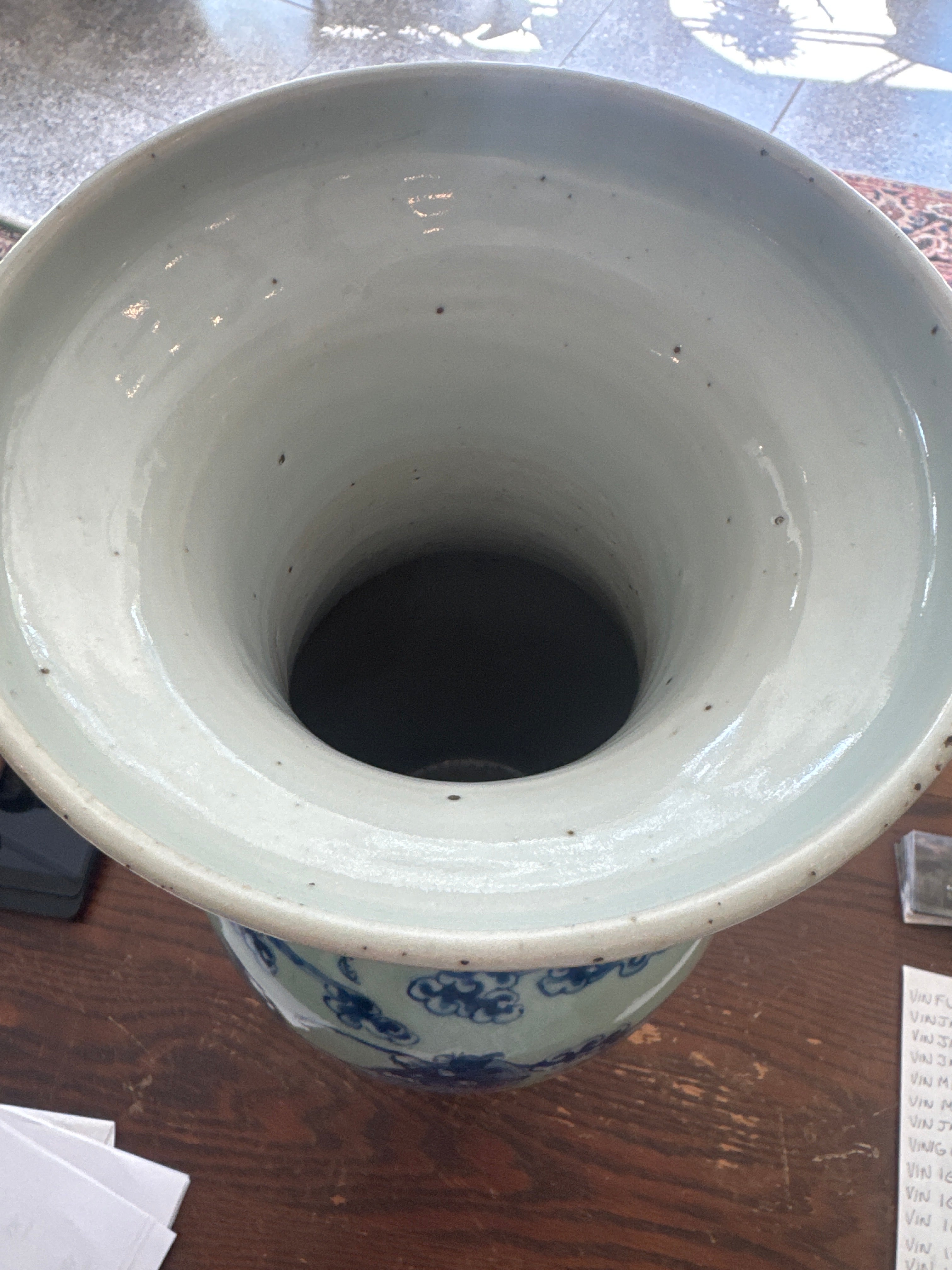 Antique Chinese Blue and White Celadon Porcelain Vase