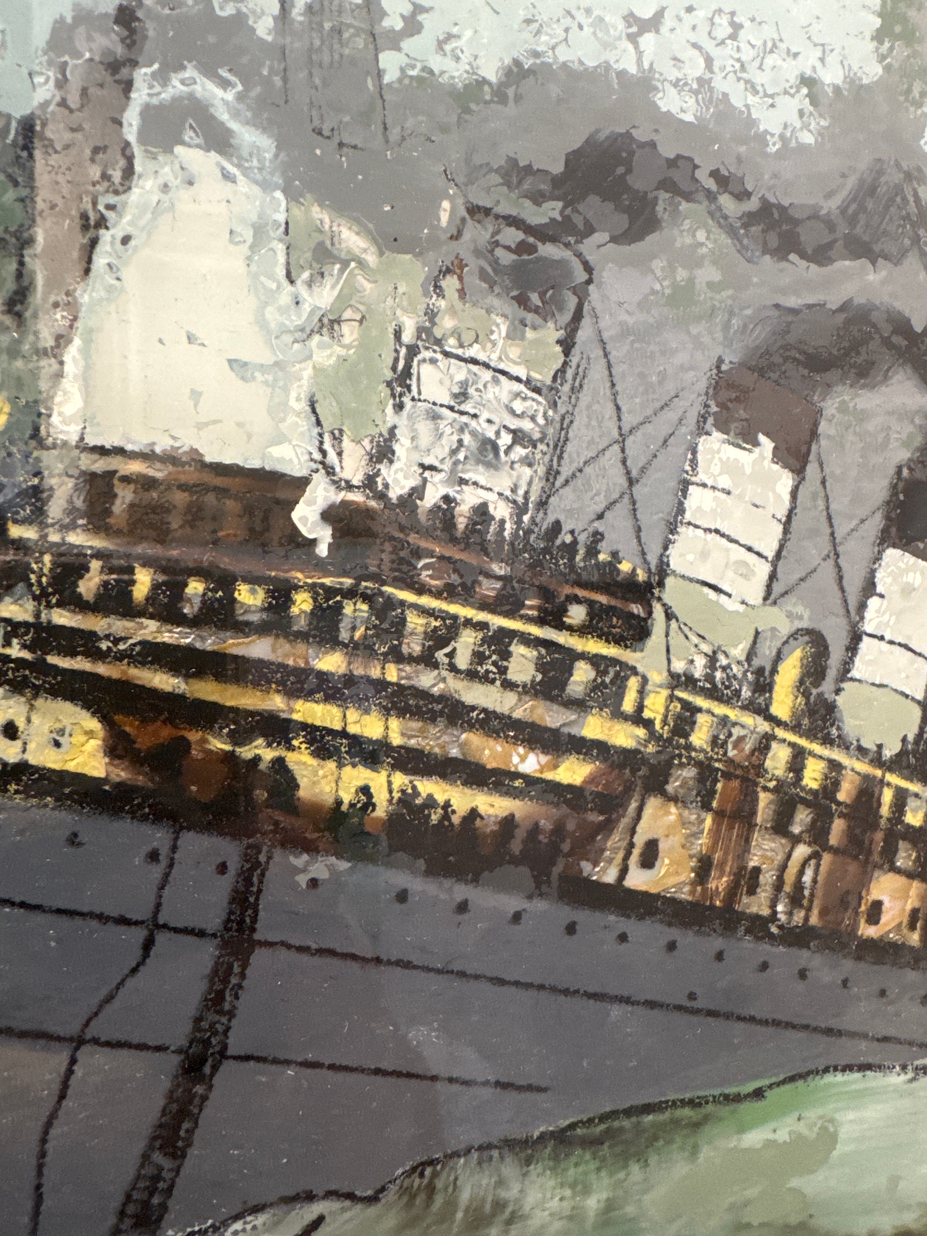 Peinture inversée ancienne du Titanic sur verre