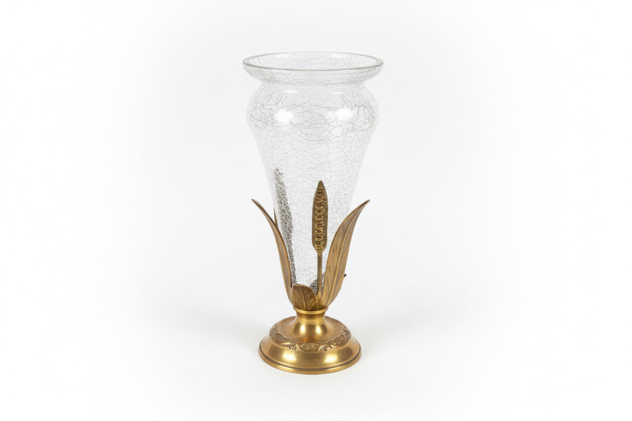Crackle Glass and Brass Vase