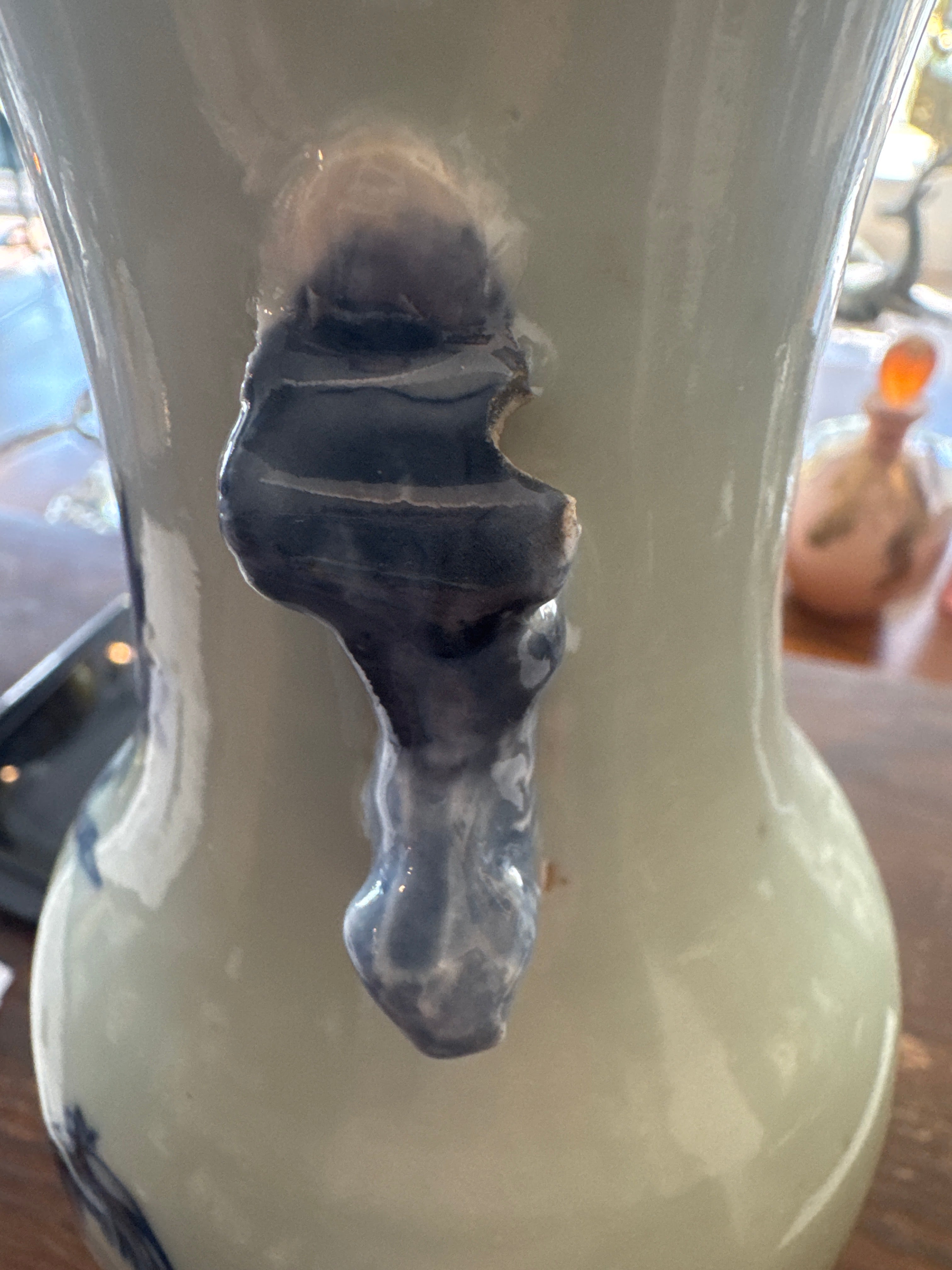 Blue and White Celadon Porcelain Peony Vase