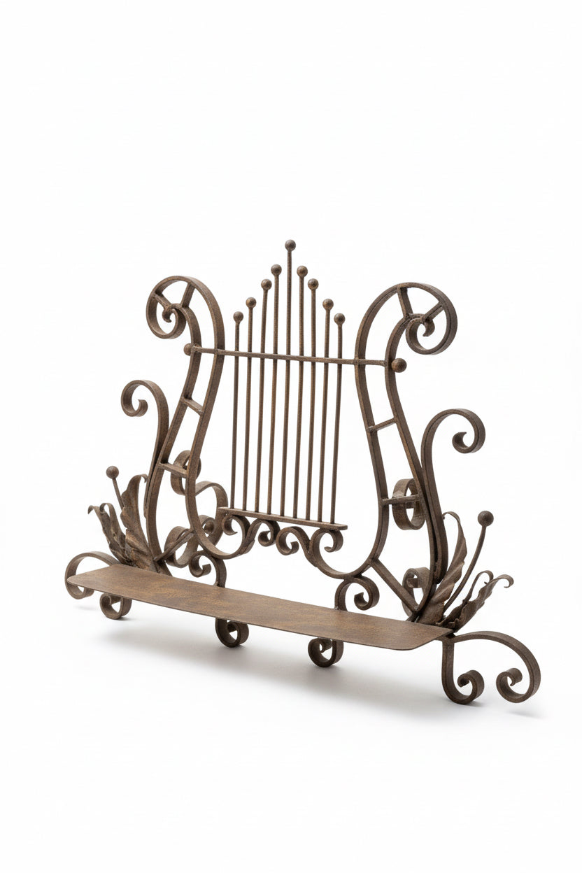 Présentoir / support de lyre vintage en fer peint doré