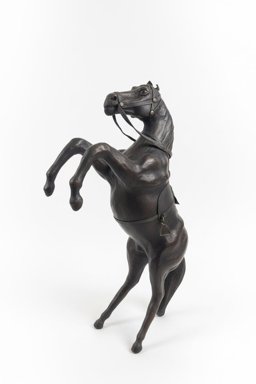 Vintage handmade leather wrapped horse 16” sculpture equestrian figurine