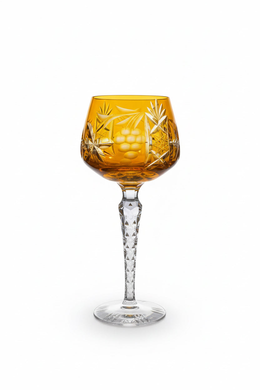 Lot de 6 verres à vin (rouge ou blanc) en cristal vintage orange mandarine