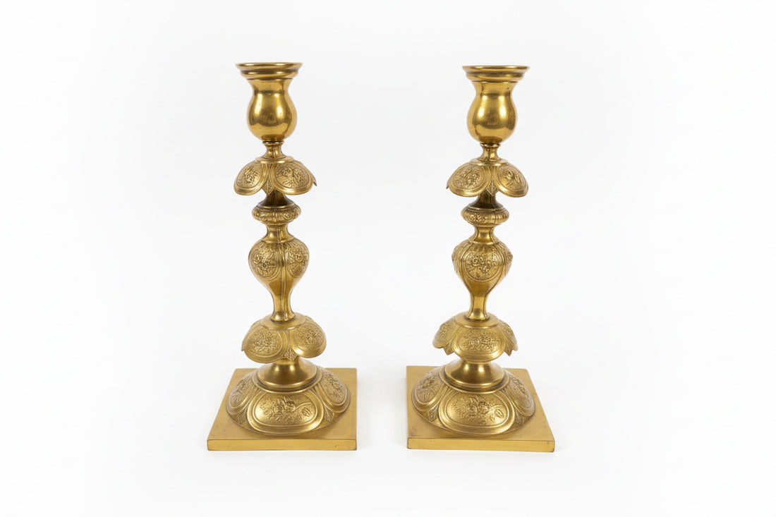 Antique brass shabbat candlesticks Warszawa, Poland 1890