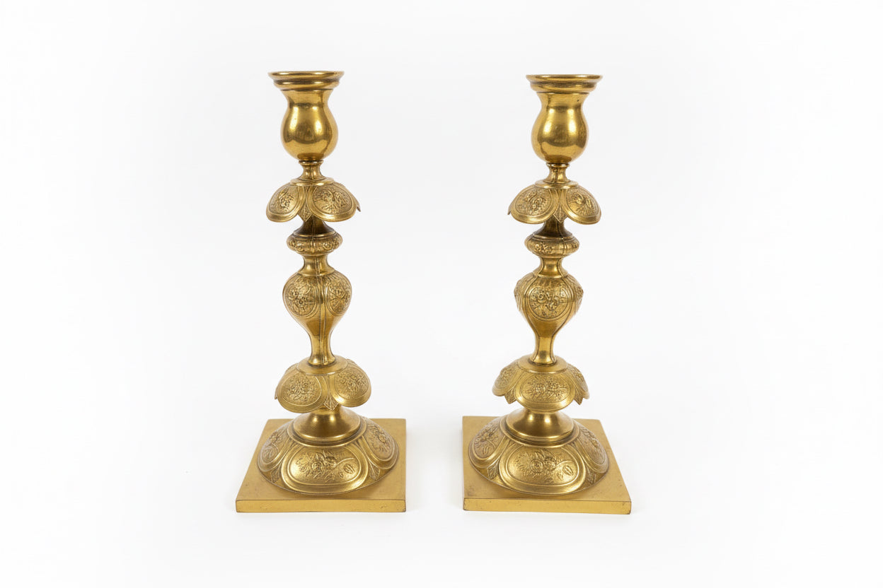 Chandeliers de Chabbat en laiton antique Varsovie, Pologne 1890