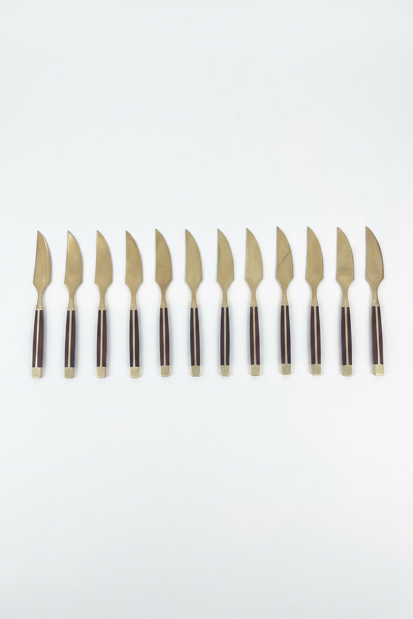 Vintage Jean-Claude Rosewood &amp;amp; Bronze Flatware Set for Twelve