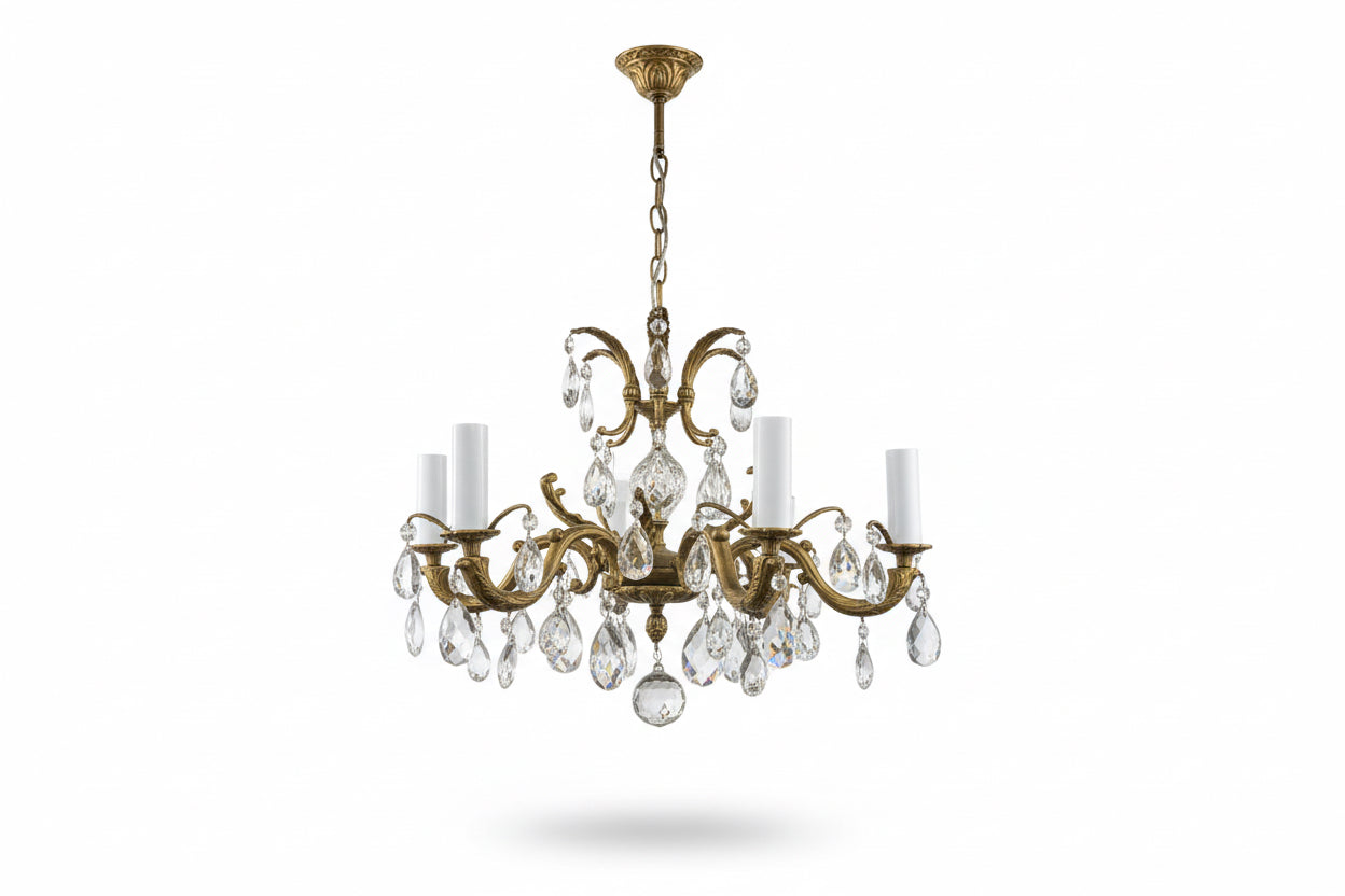 Lustre vintage en laiton et cristal