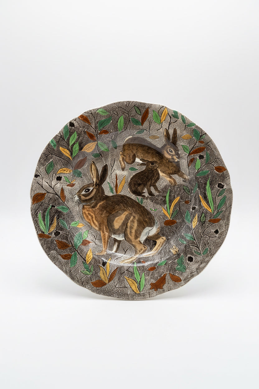 Assiette Gien Rambouillet peinte à la main, ancienne assiette Bertholle Gien, assiette de chasse au lapin