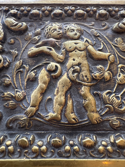 Boîte à bijoux ancienne en bronze putto angelots 1920