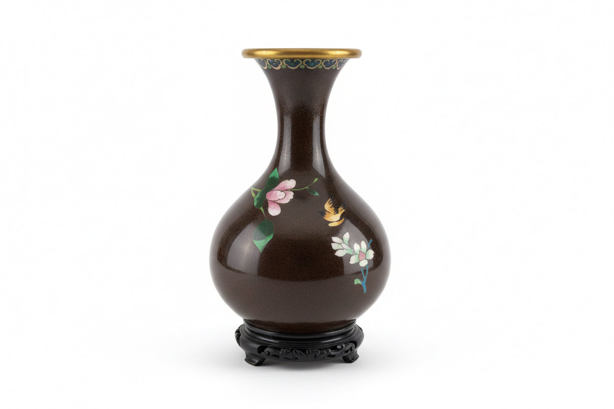 Vase japonais en cloisonné à décor floral