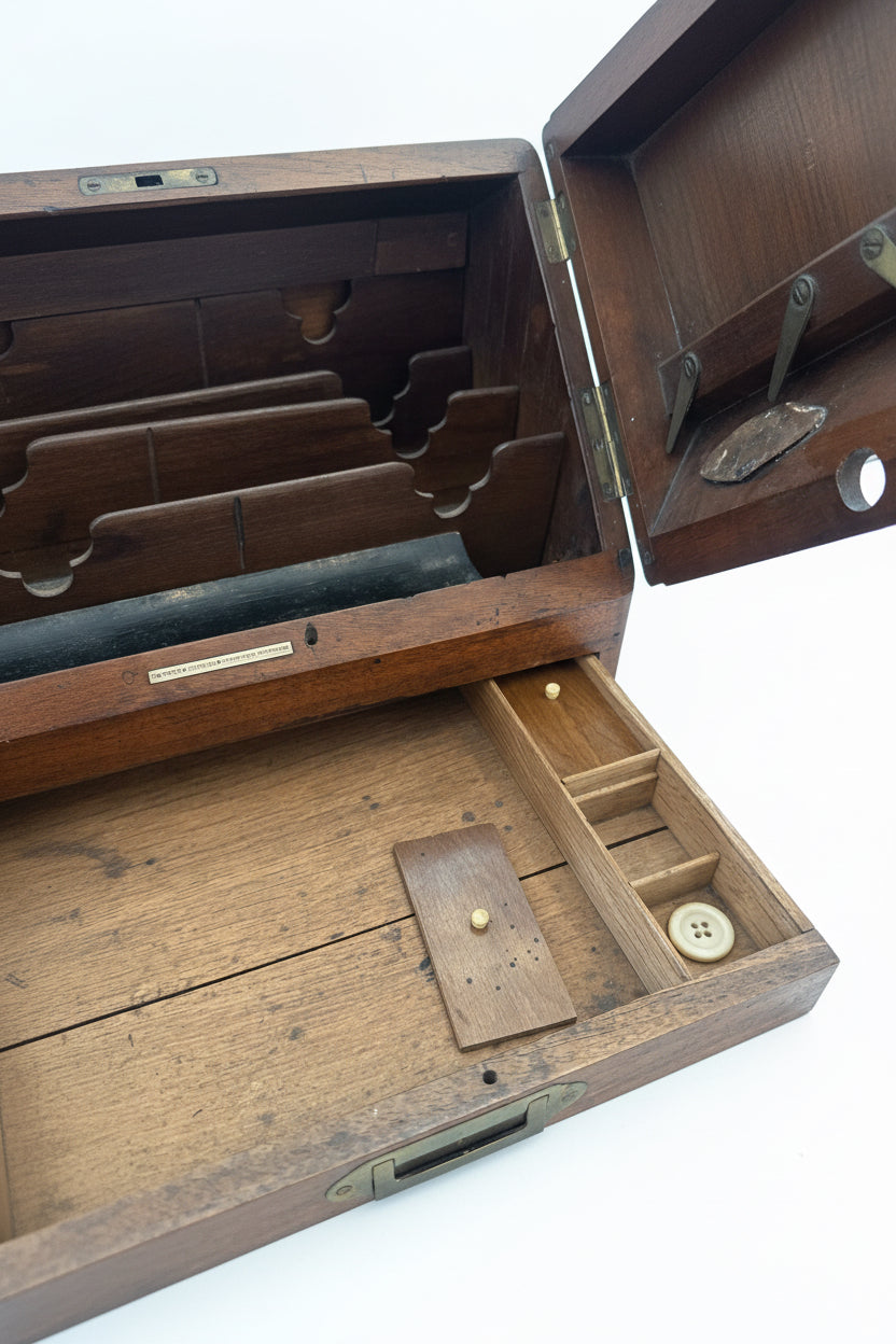 Boîte à papeterie ancienne en noyer, un objet de bureau imposant, début du XIXe siècle.