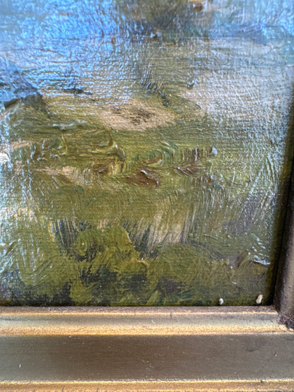 Huile sur toile vintage, cheval et chien de chasse