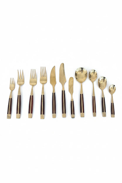 Vintage Jean-Claude Rosewood &amp;amp; Bronze Flatware Set for Twelve