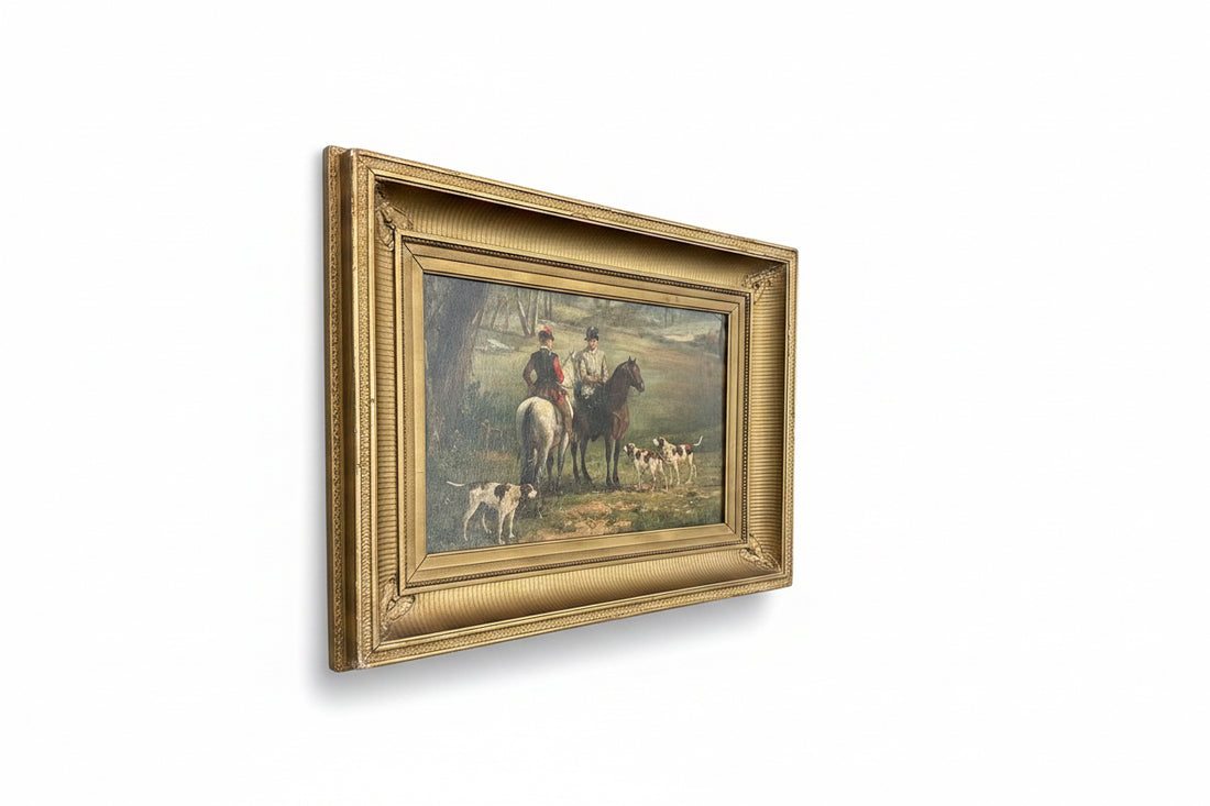 Vintage Horse and Foxhound Oil Painting