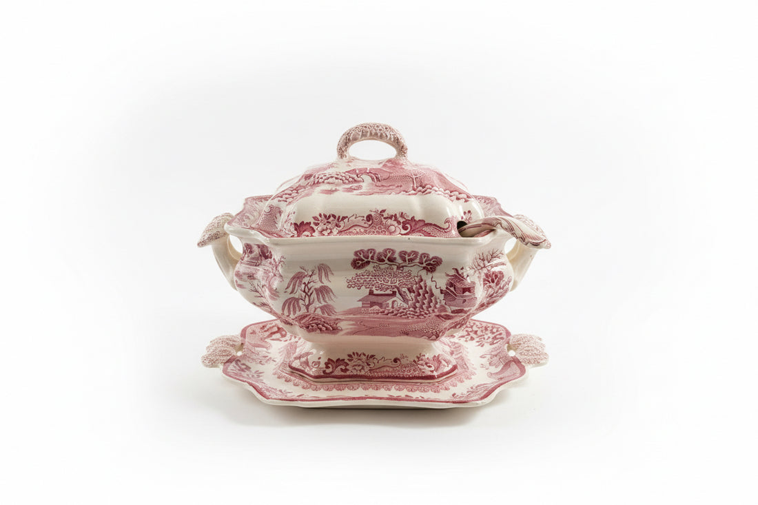 Mason’s Ironstone Covered Tureen with Underplate (Red Transferware)