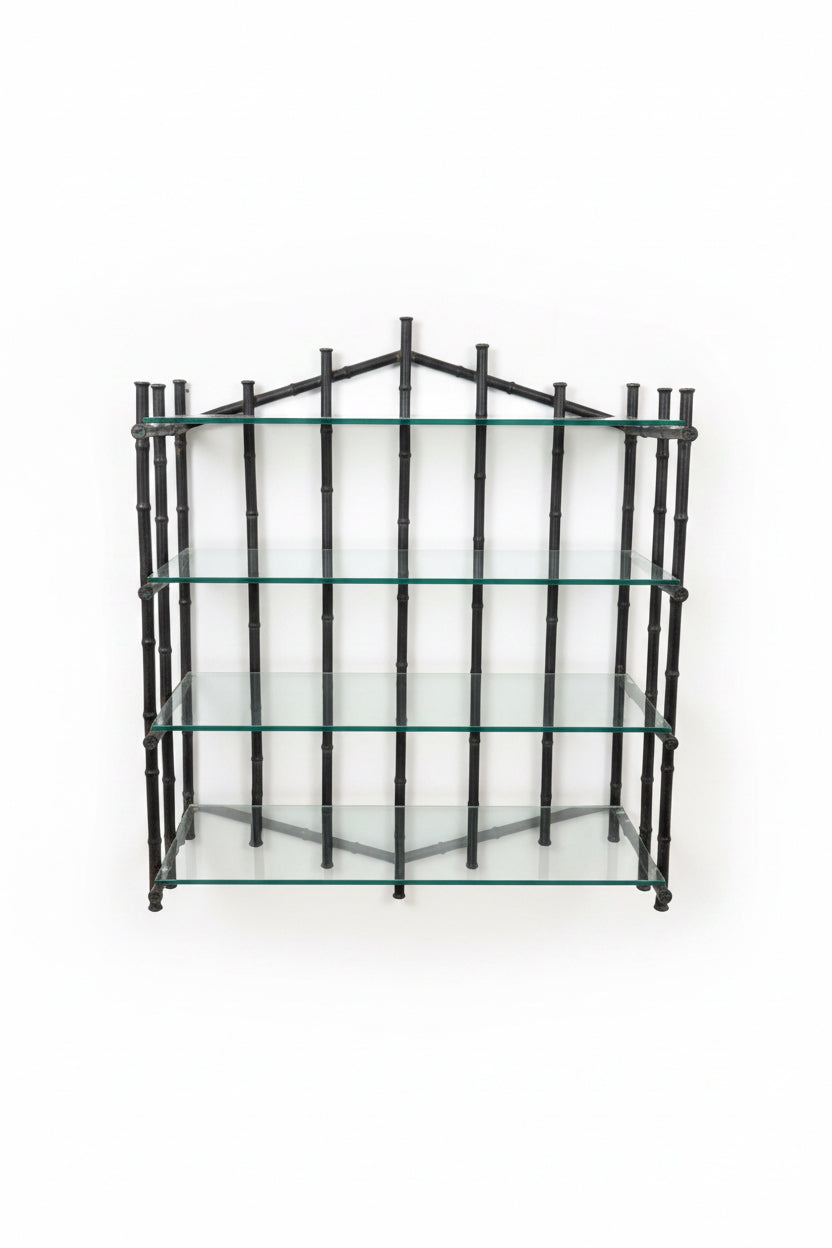 Vintage Faux Bamboo Metal and Glass Étagère