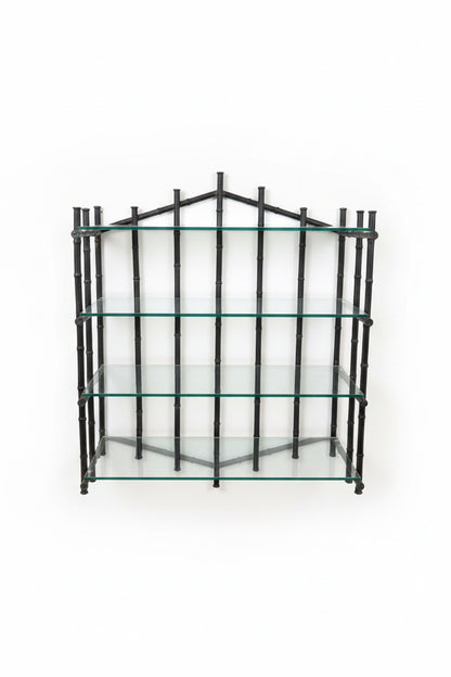 Vintage Faux Bamboo Metal and Glass Étagère