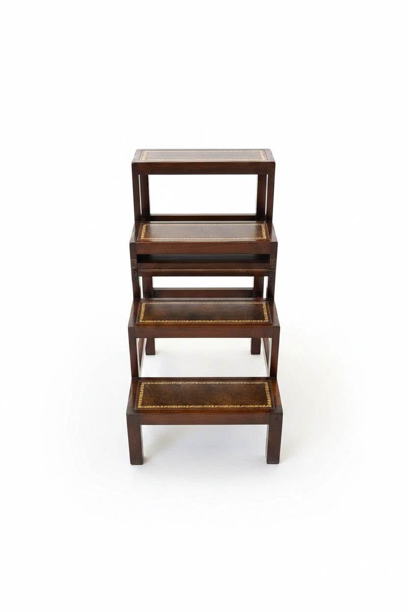 Metamorphic Library Steps Leather Top Side Table