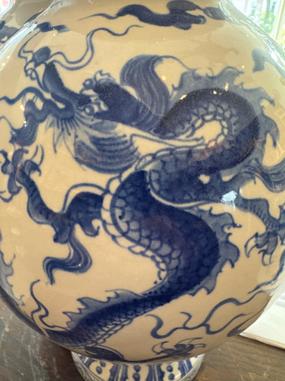 Chinese Blue and White Dragon Ginger Jar