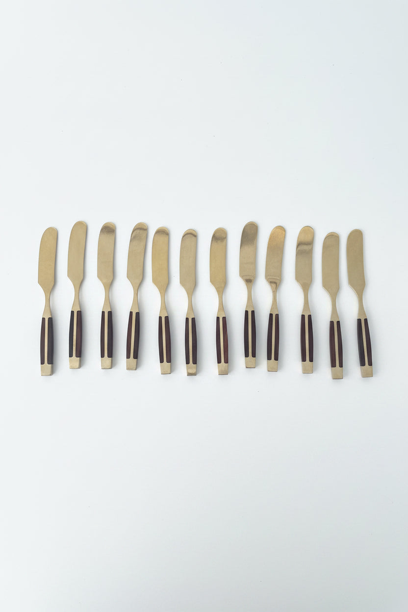 Vintage Jean-Claude Rosewood &amp;amp; Bronze Flatware Set for Twelve