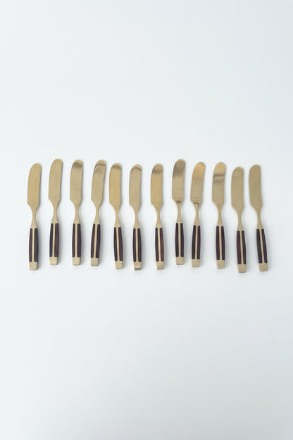 Vintage Jean-Claude Rosewood &amp;amp; Bronze Flatware Set for Twelve