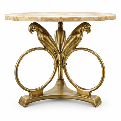 Vintage Brass Parrot Table with Floral Mosaic Top