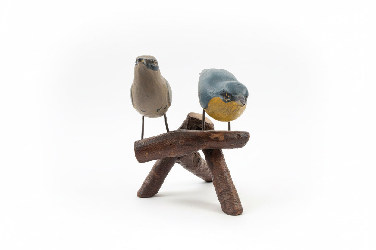 Oiseaux sculptés et peints, art populaire québécois, millésime 1950