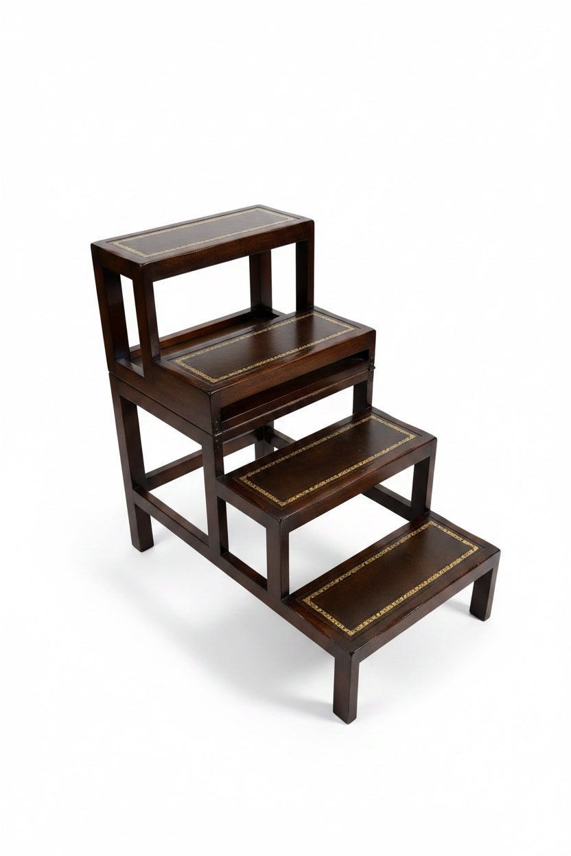 Metamorphic Library Steps Leather Top Side Table
