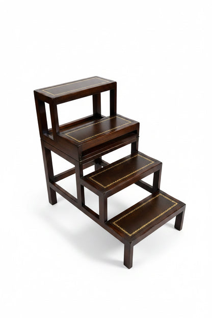 Metamorphic Library Steps Leather Top Side Table