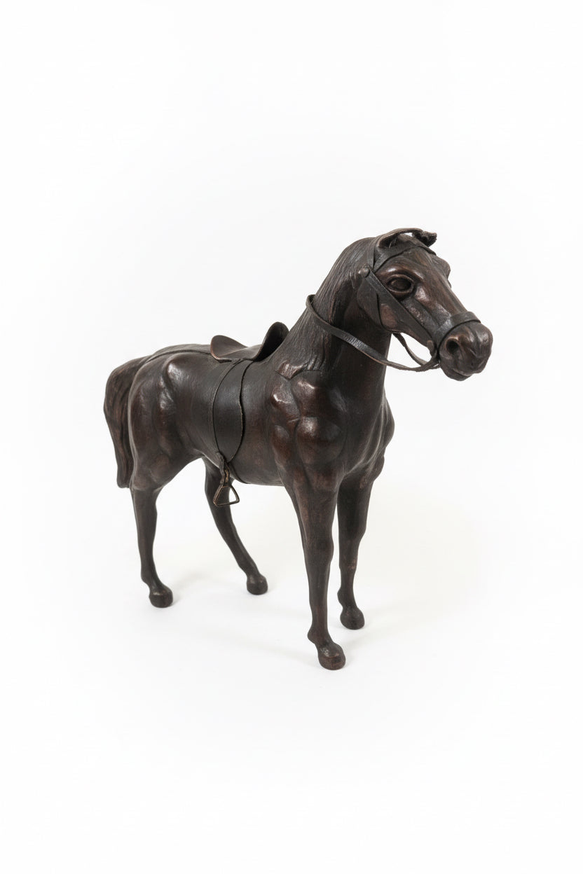 Vintage handmade leather wrapped horse sculpture equestrian figurine