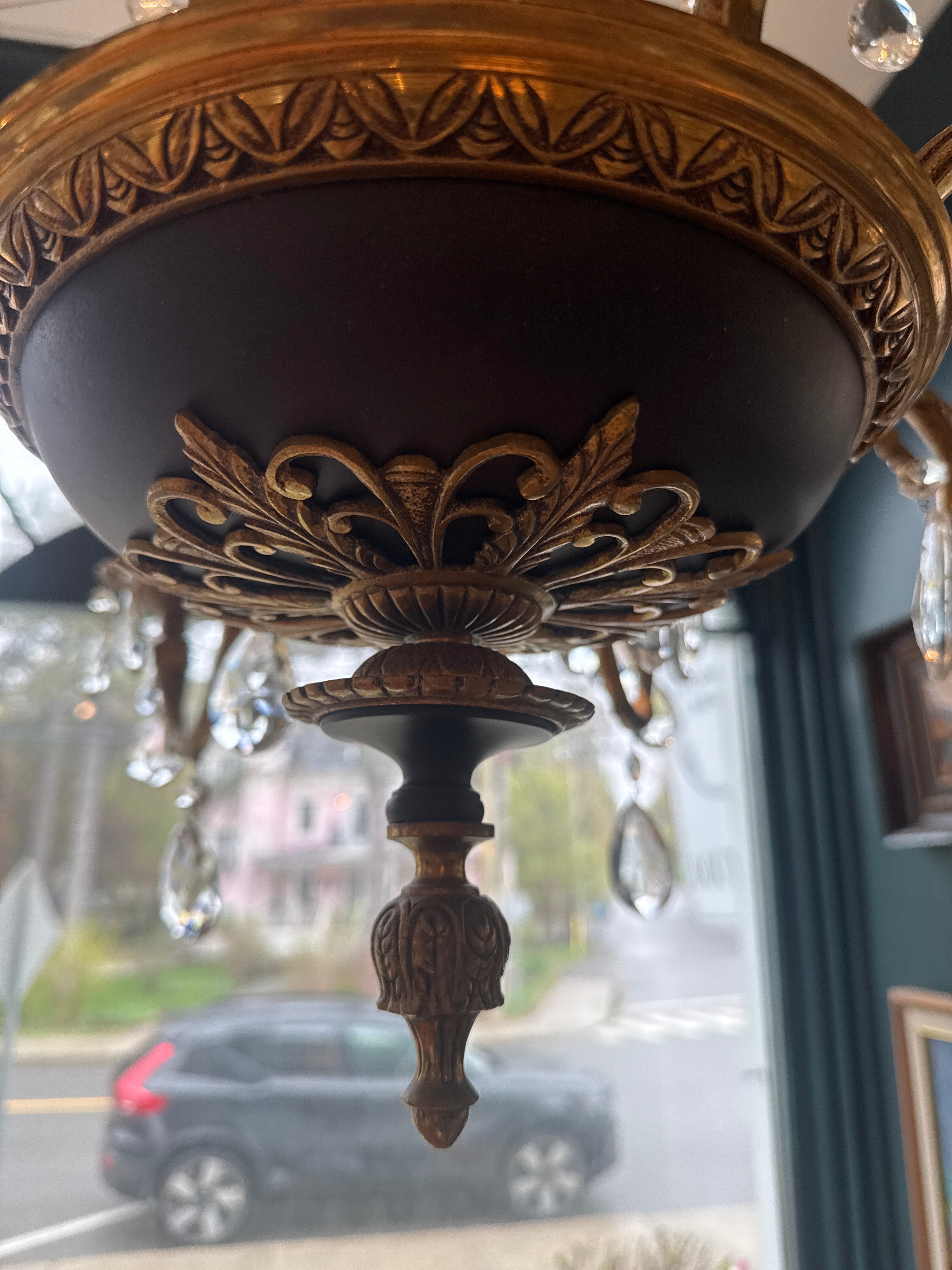 Lustre vintage en laiton massif et cristal