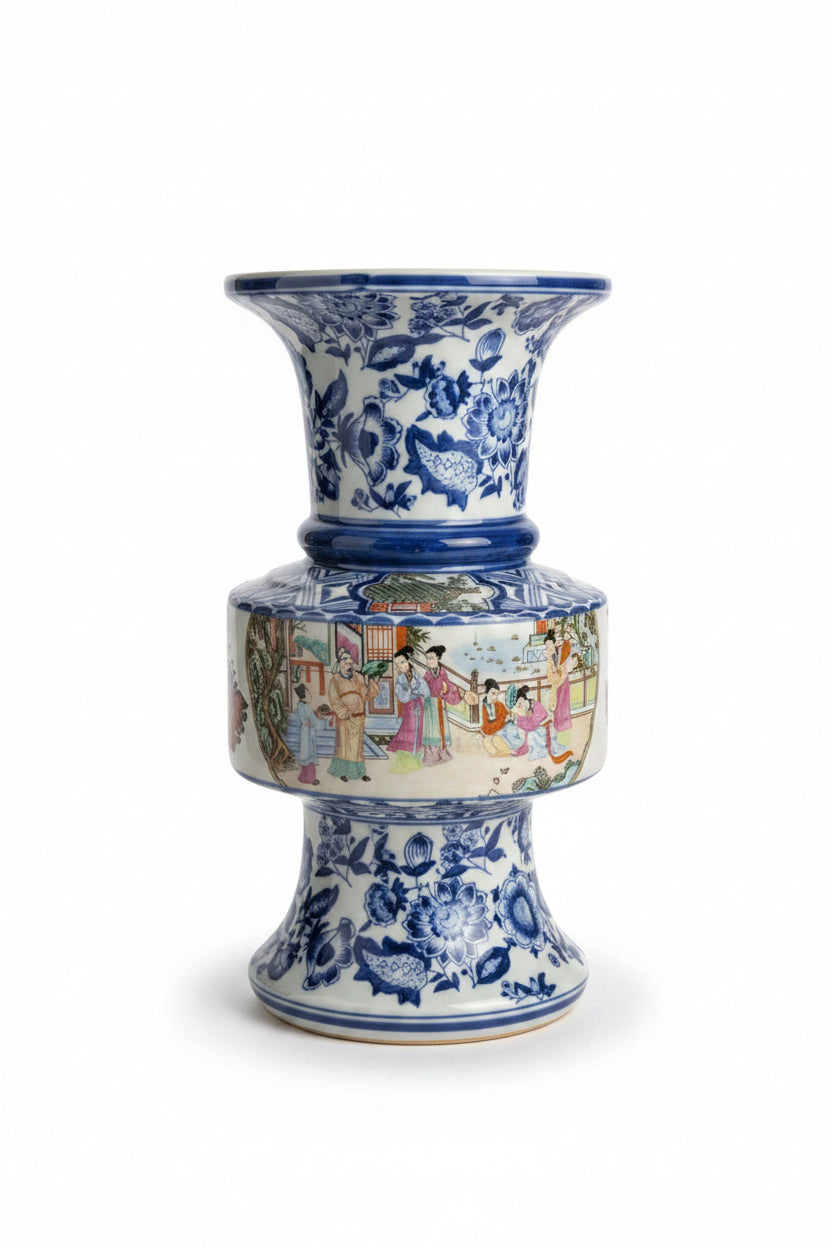 Chinese Blue and White Famille Rose Gu-Form Vase