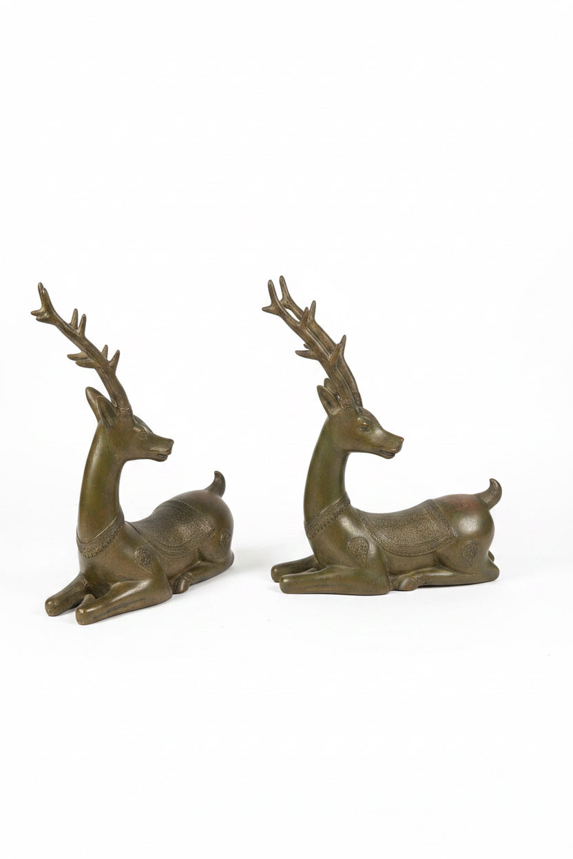 Pair of Vintage Thai Bronze Temple Deer