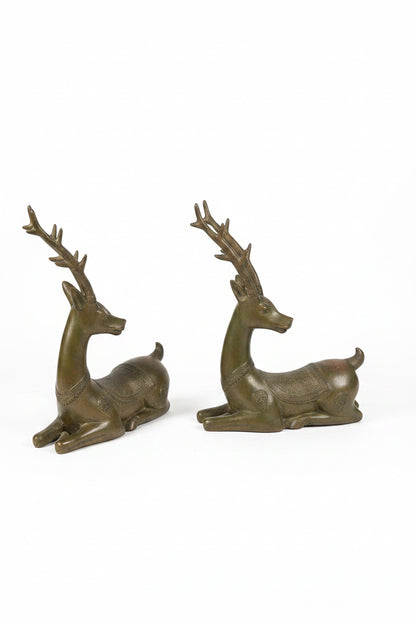 Pair of Vintage Thai Bronze Temple Deer