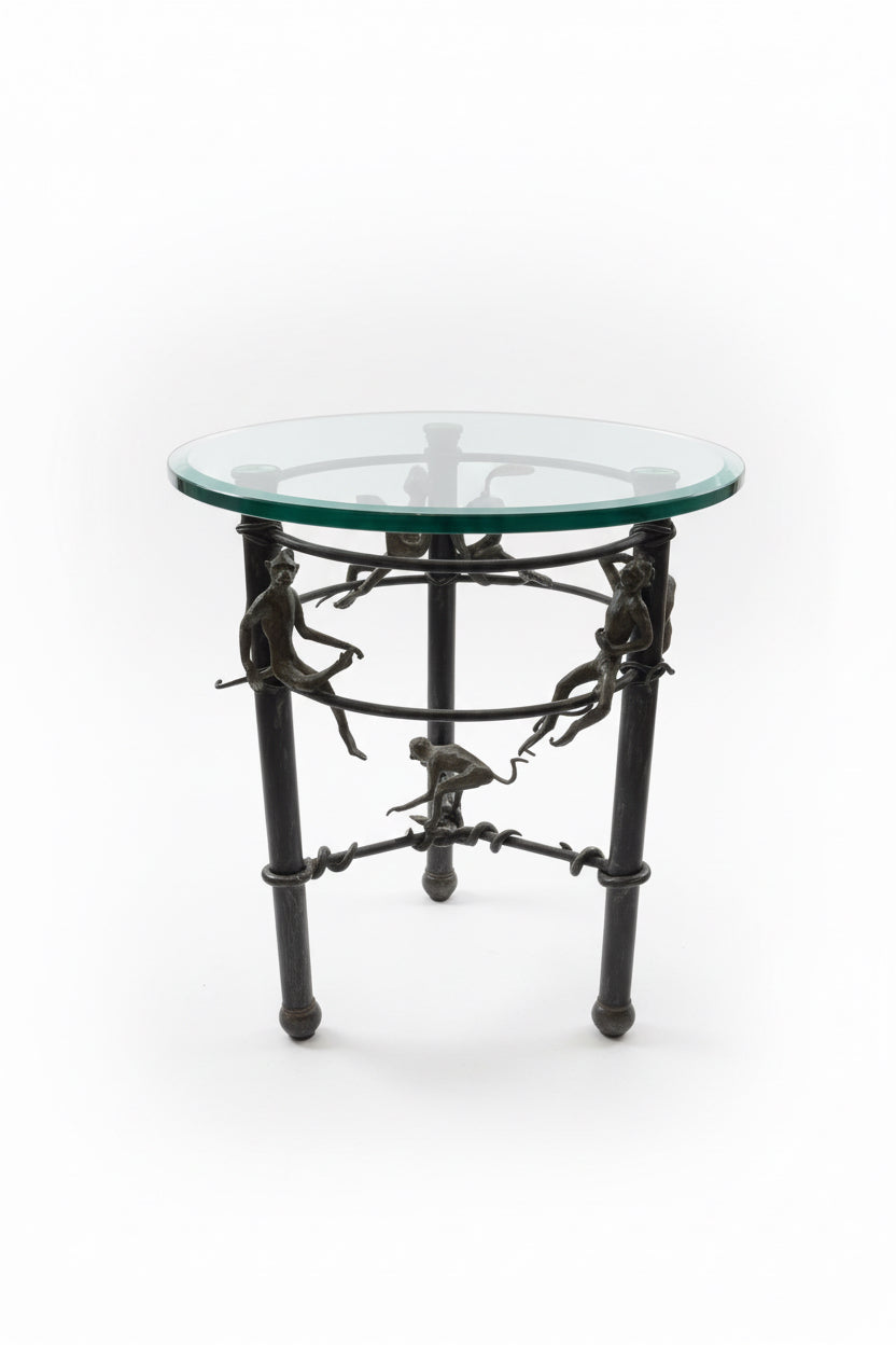 Glass, Iron, and Monkey Side Table