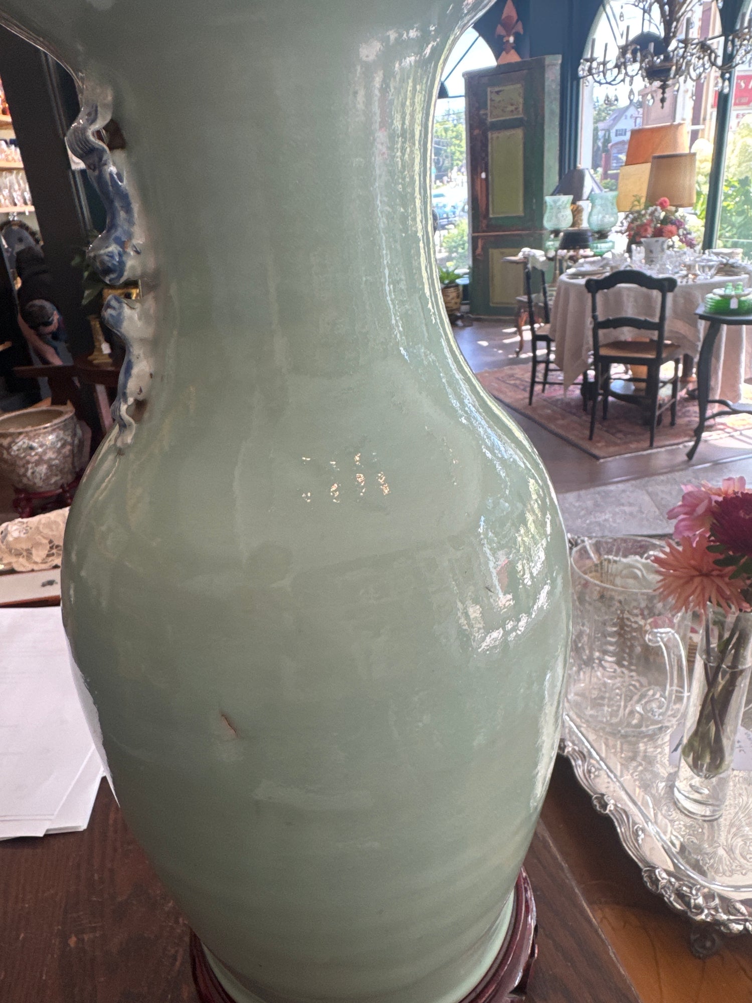 Antique Chinese Blue and White Celadon Porcelain Vase