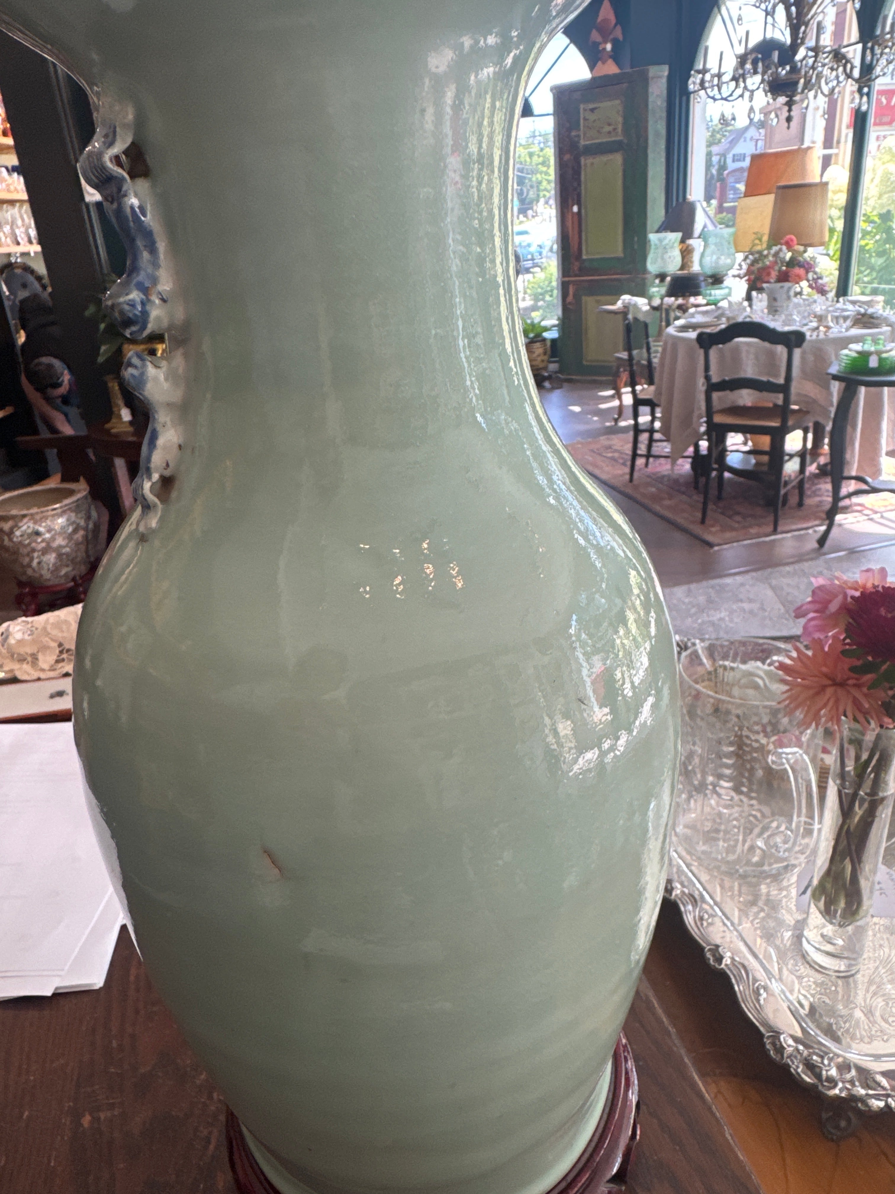 Antique Chinese Blue and White Celadon Porcelain Vase