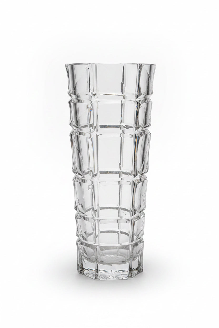 Large Geometric Cut Crystal Vase