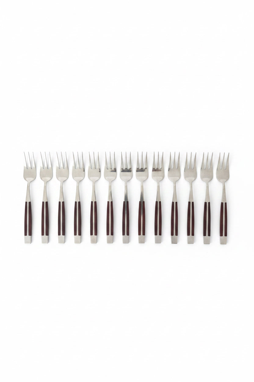 Vintage Jean-Claude Rosewood &amp;amp; Bronze Flatware Set for Twelve