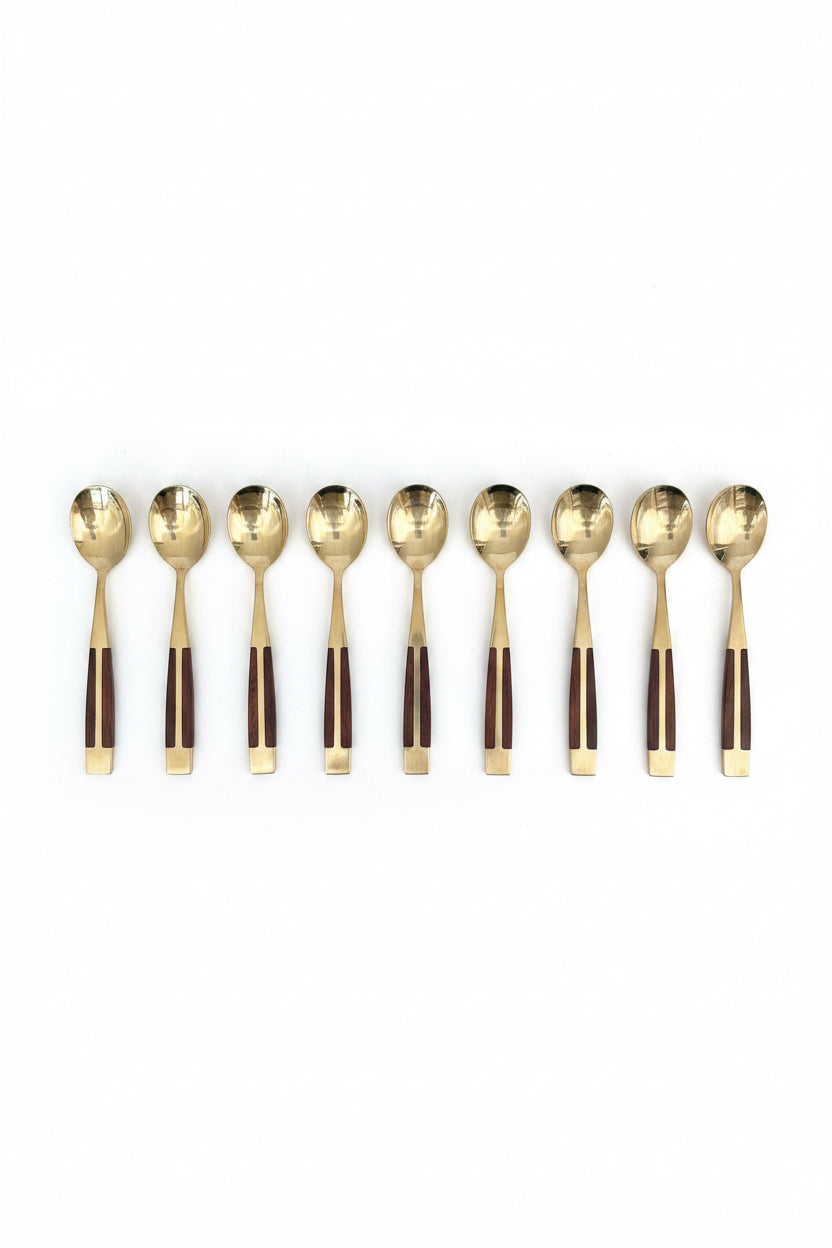 Vintage Jean-Claude Rosewood &amp;amp; Bronze Flatware Set for Twelve