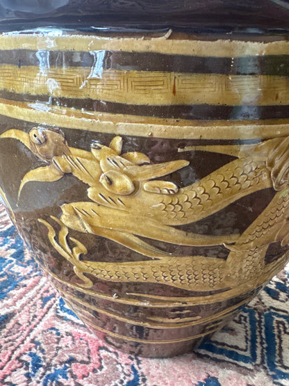 Paire de jardinières vintage à motifs de dragons