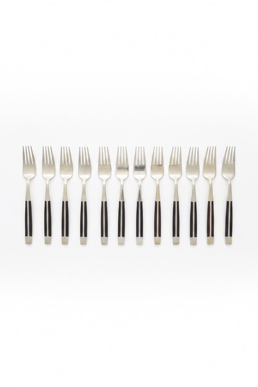 Vintage Jean-Claude Rosewood &amp;amp; Bronze Flatware Set for Twelve